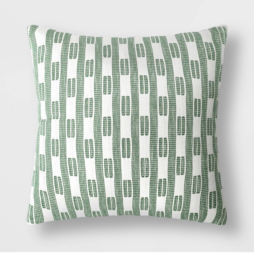 NEW Threshold Oversized 24” Dash Square Throw Pillow, Ivory/Green